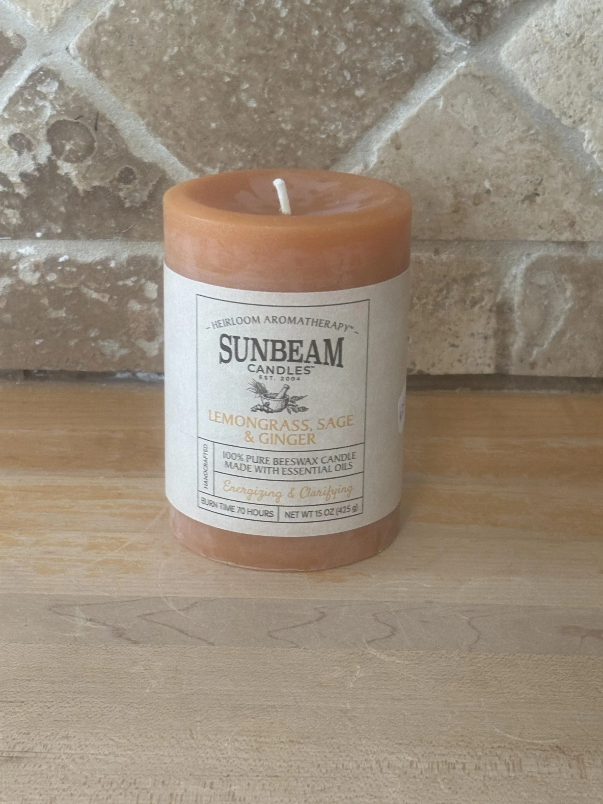 Beeswax Lemongrass, Sage, & Ginger Pillar 3" x 4.25