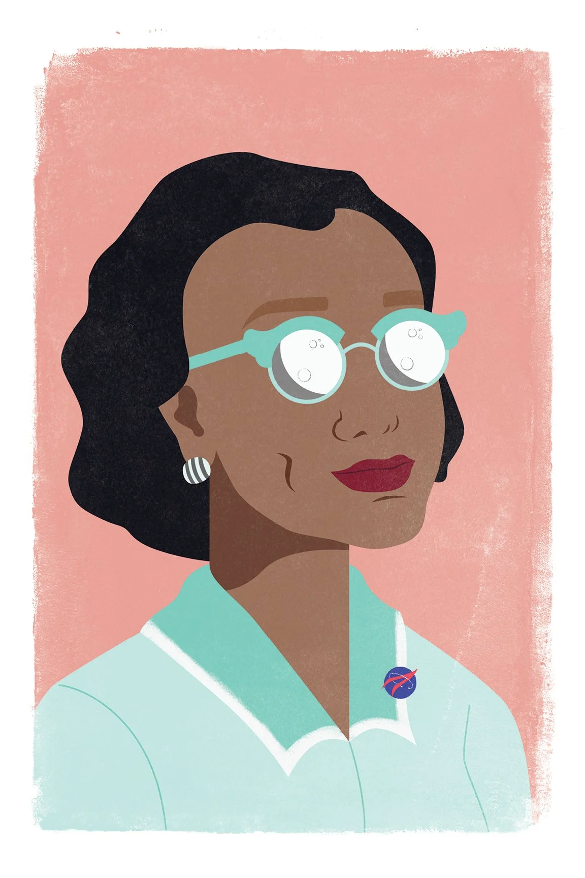 Portrait de Katherine Johnson - Physicienne, 
mathématicienne et ingénieure spatiale américaine.
Illustration numérique. Projet personnel.