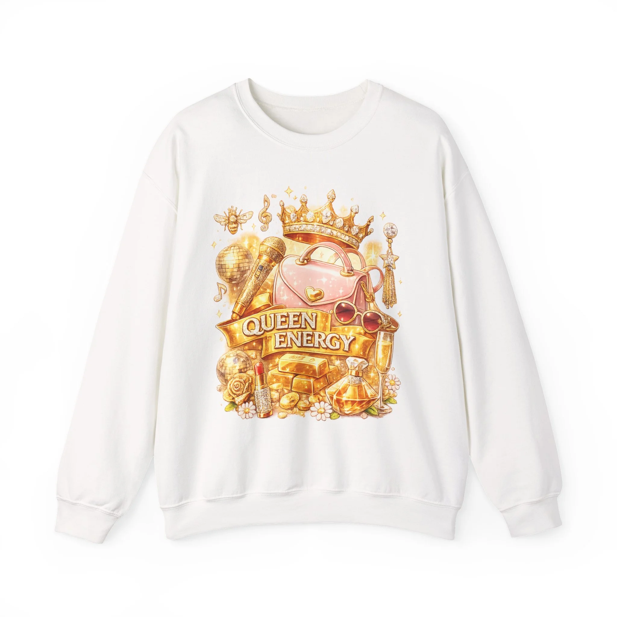 Queen B Energy Crewneck Sweatshirt – Gold Crown & Luxe Icon Graphic BeyHive Approved