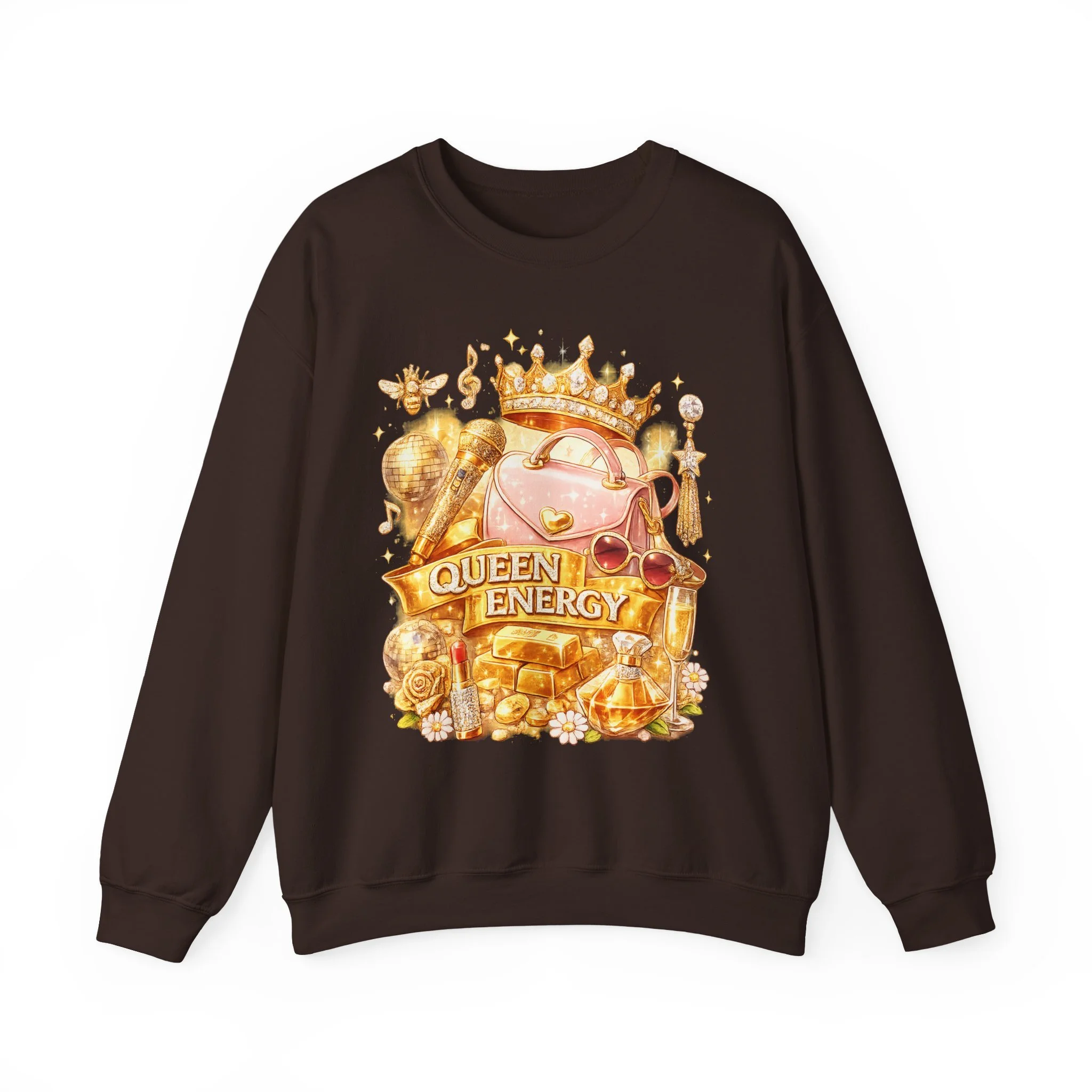 Queen B Energy Crewneck Sweatshirt – Gold Crown & Luxe Icon Graphic BeyHive Approved