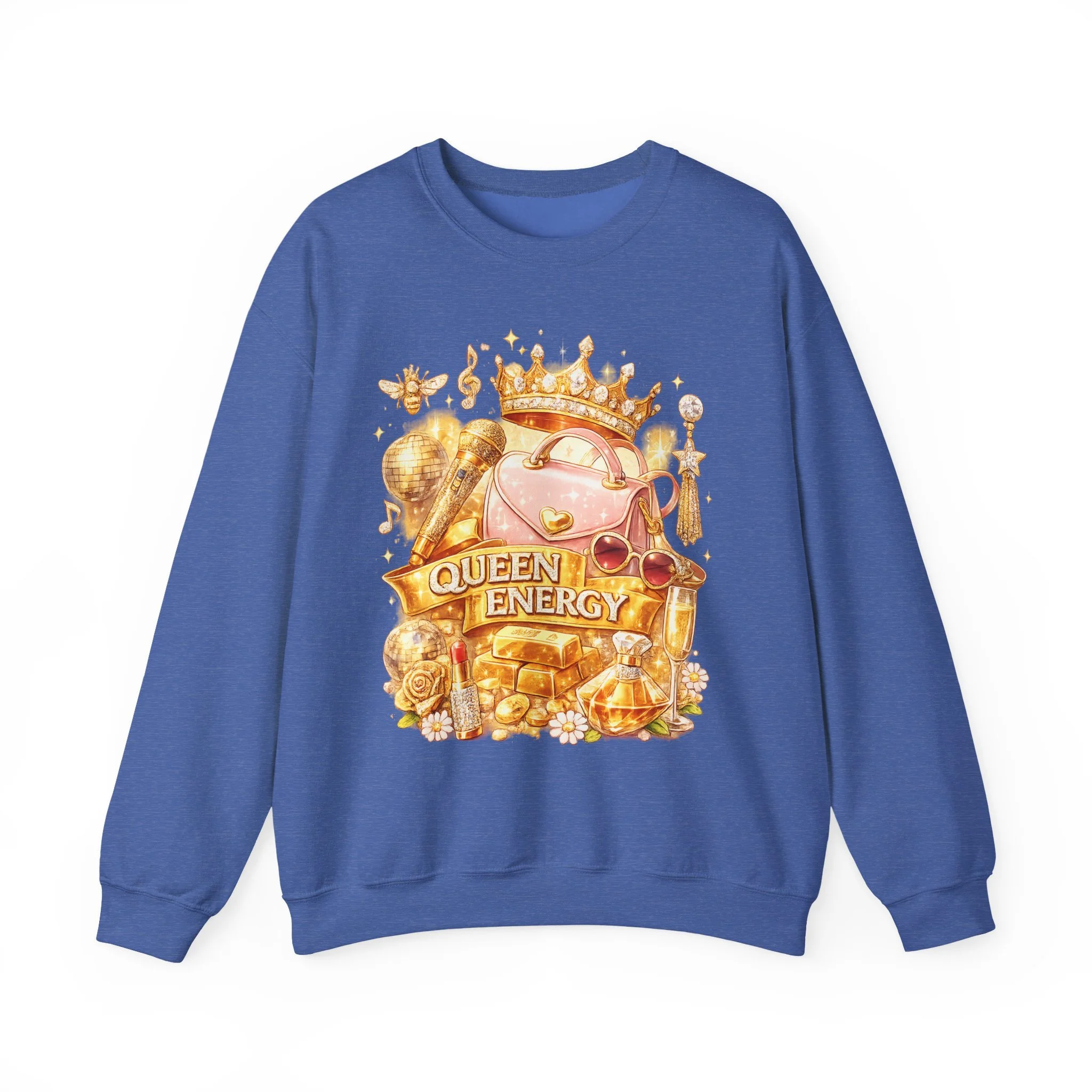 Queen B Energy Crewneck Sweatshirt – Gold Crown & Luxe Icon Graphic BeyHive Approved