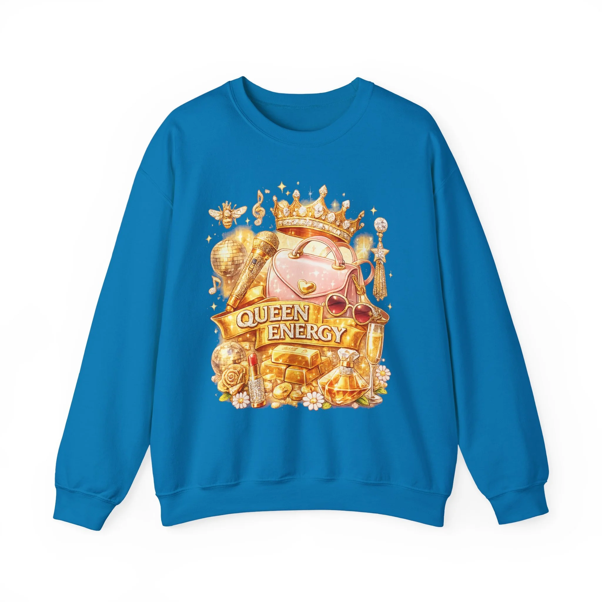Queen B Energy Crewneck Sweatshirt – Gold Crown & Luxe Icon Graphic BeyHive Approved