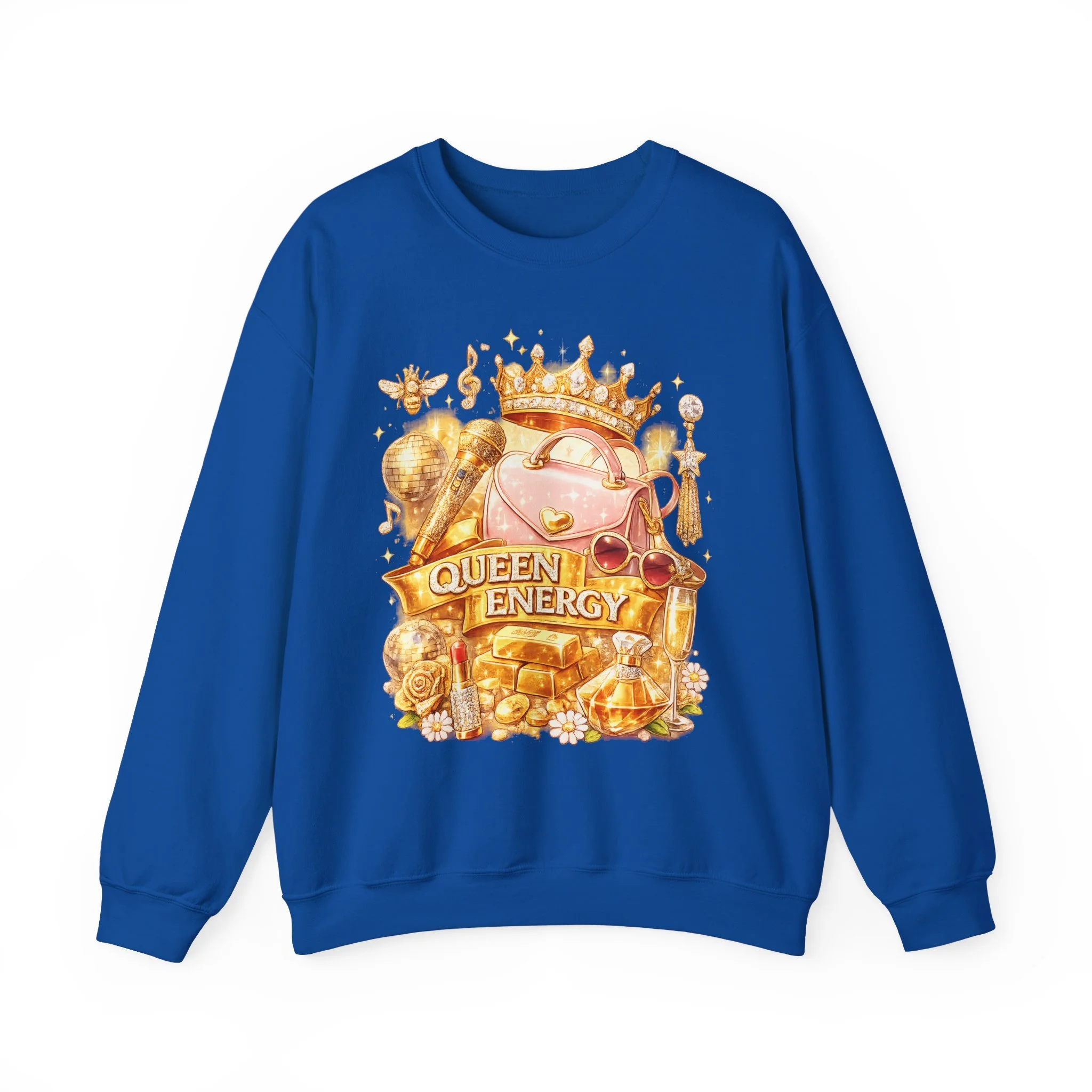 Queen B Energy Crewneck Sweatshirt – Gold Crown & Luxe Icon Graphic BeyHive Approved