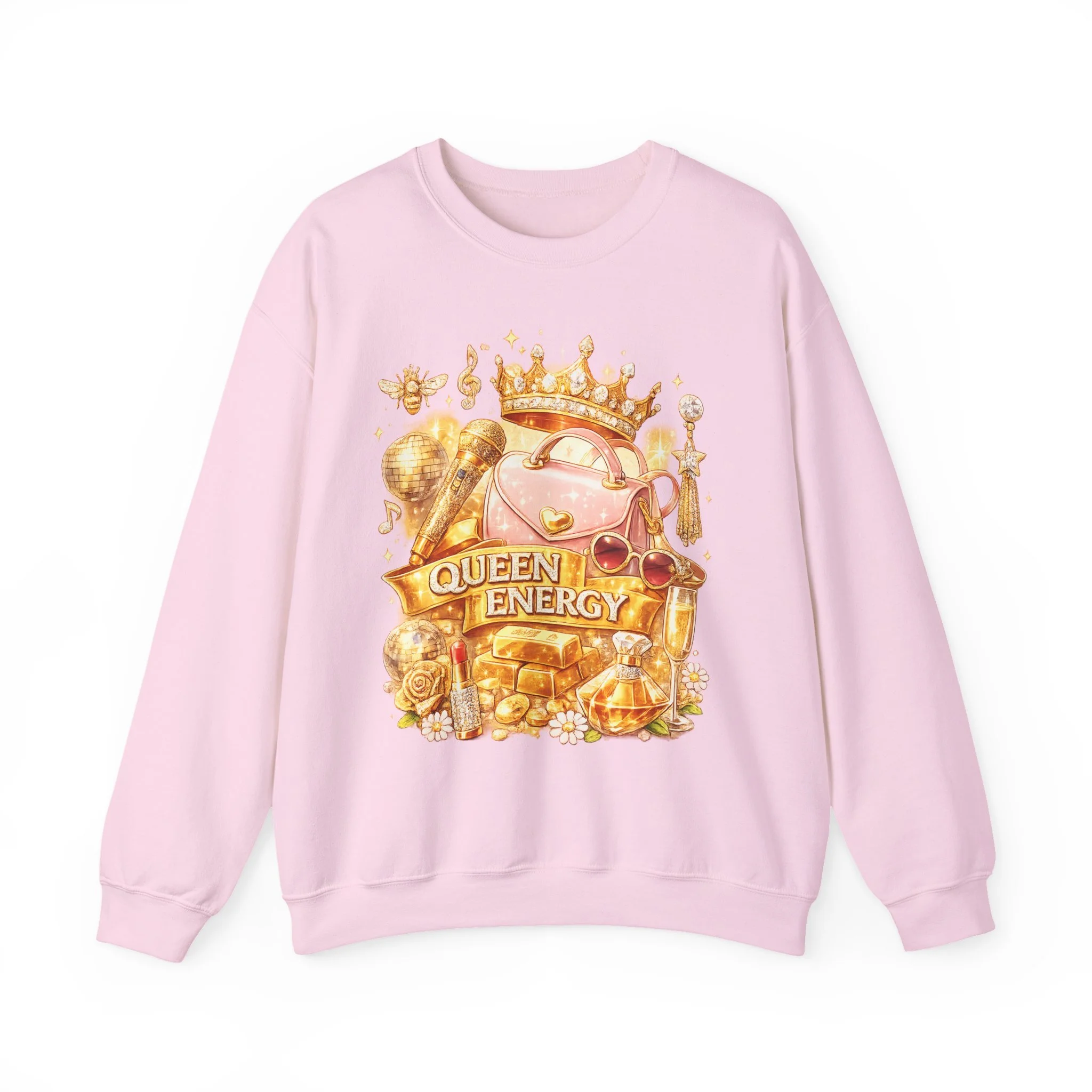 Queen B Energy Crewneck Sweatshirt – Gold Crown & Luxe Icon Graphic BeyHive Approved