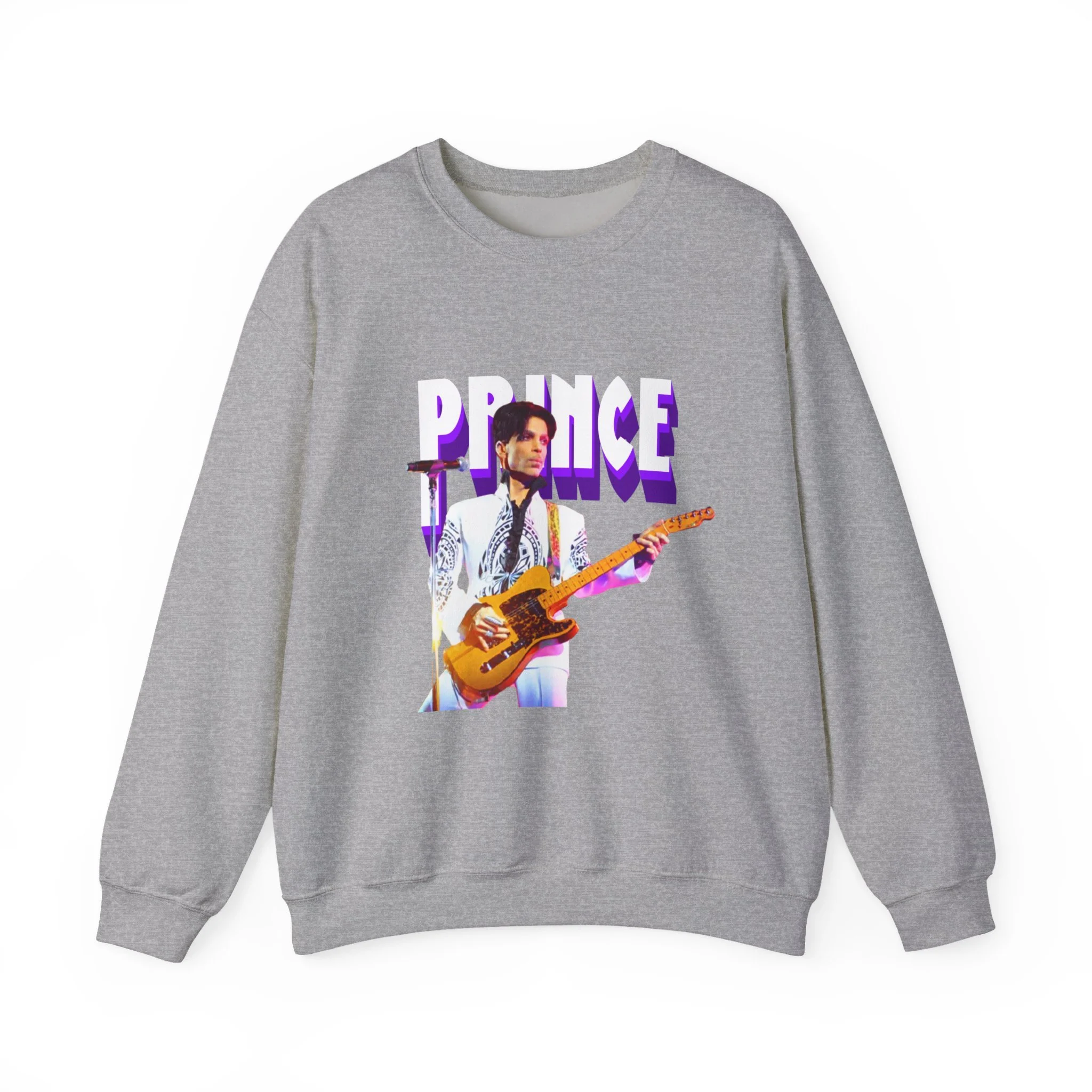 Purple Retro Guitarist Crewneck Sweatshirt | Music Band Graphic Prince