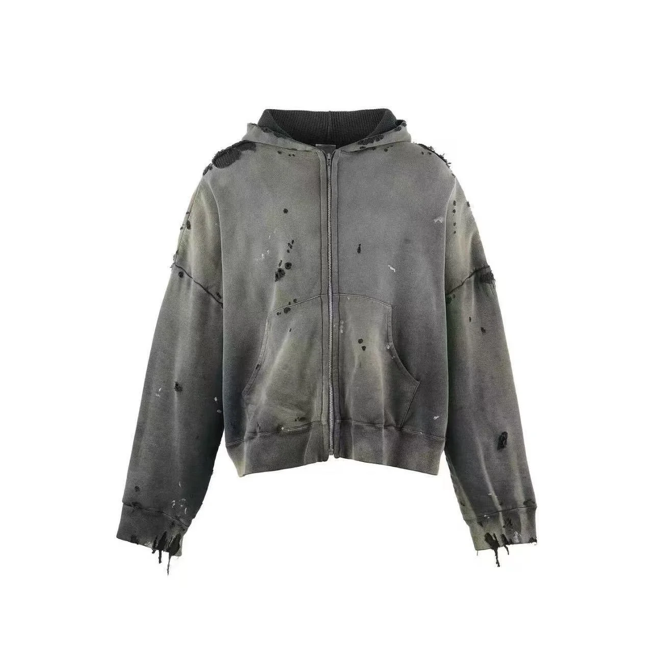 DIA Distressed Zip-Up Hooded Jacket