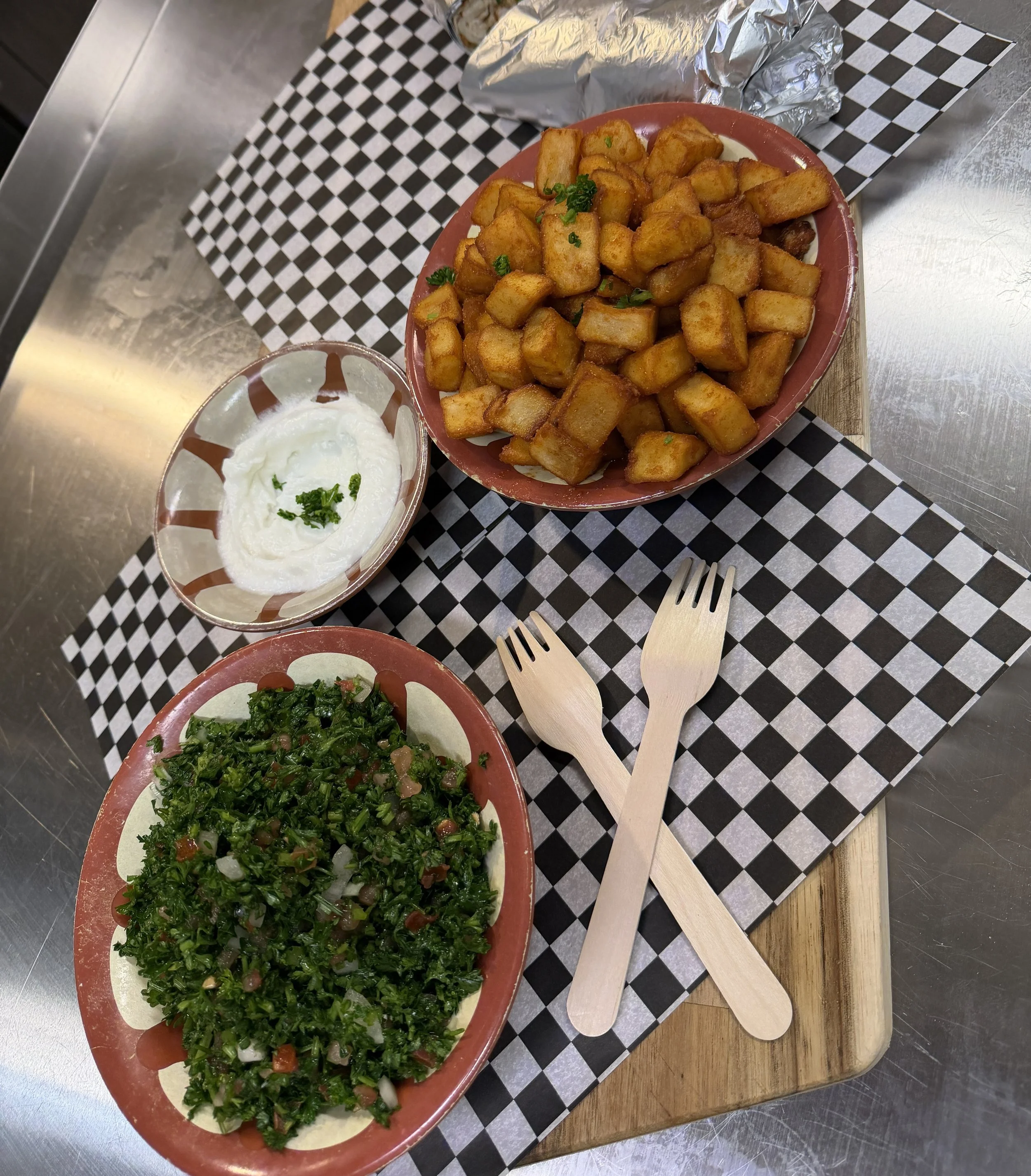 Potatoes and tabbouleh