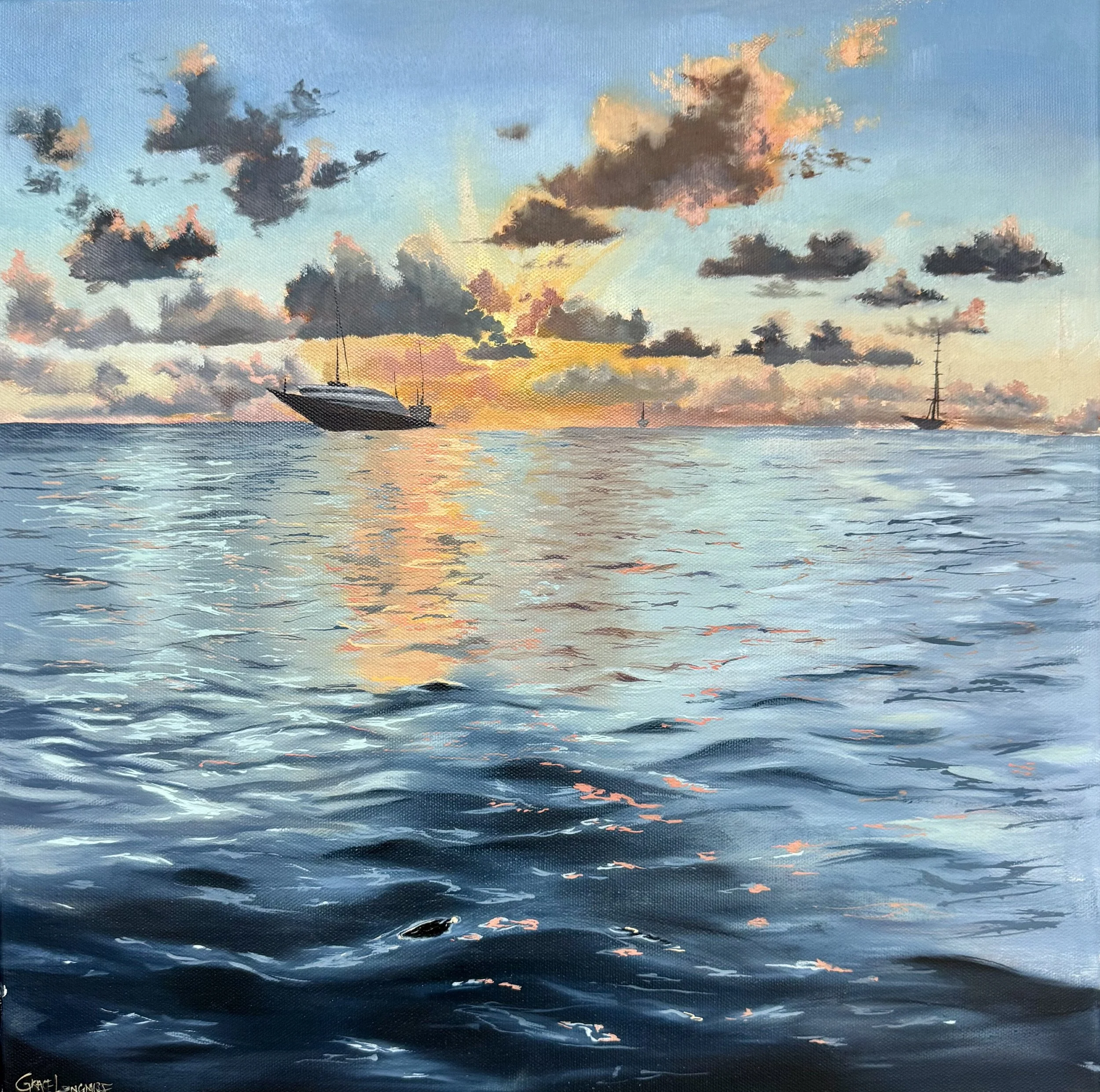 Solace at Sunset, 16x16", oil on canvas, inquire for details