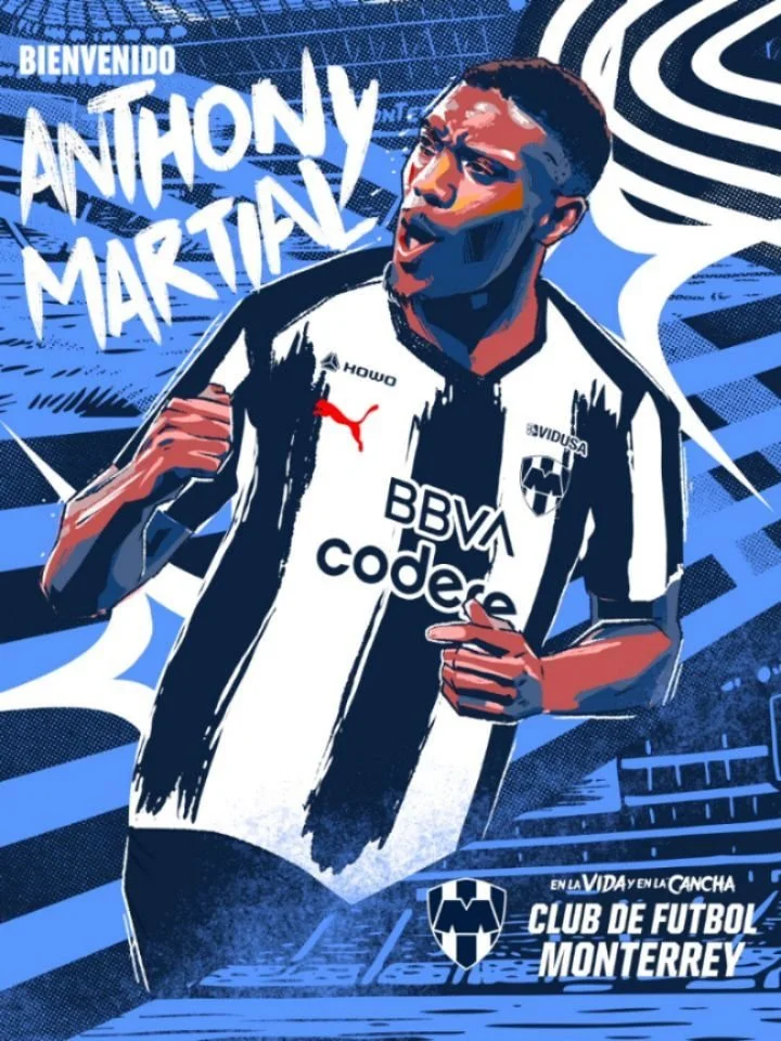 Ilustraci&oacute;n oficial del fichaje de Anthony Martial
El delantero franc&eacute;s llega a @rayados para este torneo y tuve el honor de crear una de las piezas que lo recibe en Monterrey.

#IlustracionOficial #AnthonyMartial #Rayados #ArteDigital 