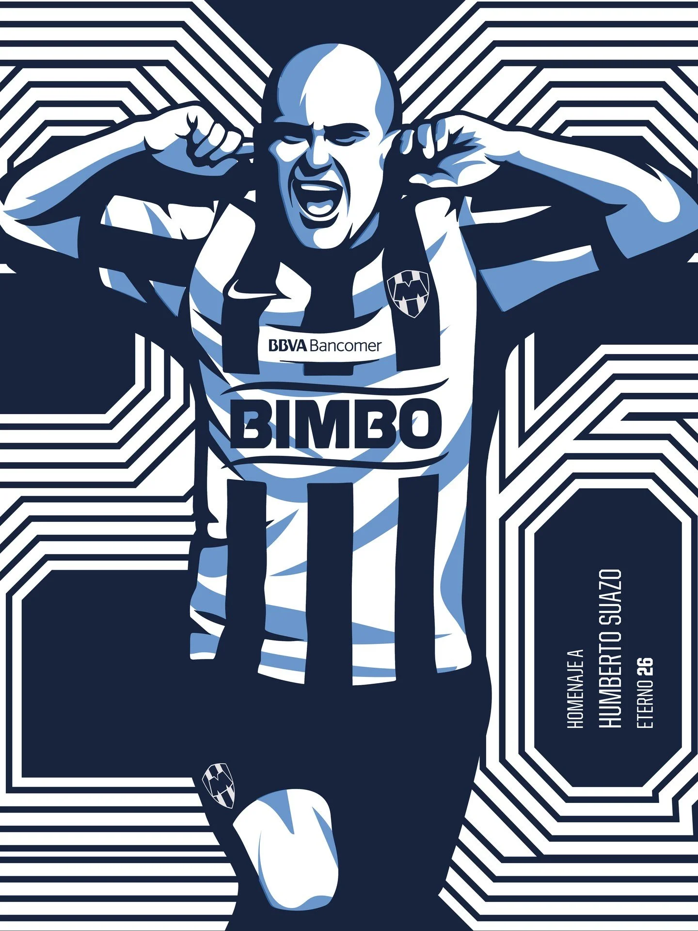 Una de las ilustraciones desarrolladas para el homenaje a Humberto &ldquo;Chupete&rdquo; Suazo, figura hist&oacute;rica de Rayados y referente eterno del gol.