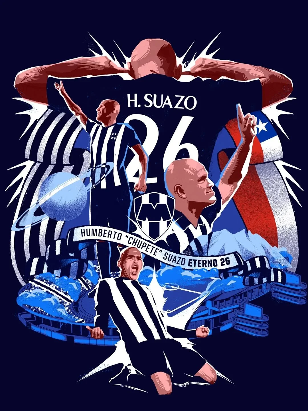 Ilustraci&oacute;n oficial n&uacute;mero 2 para redes sociales del Club de Futbol Monterrey, creada en honor al homenaje de Humberto &ldquo;Chupete&rdquo; Suazo. Una pieza enfocada en su legado, identidad y memoria dentro del club.
