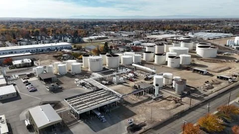 Aerial view of an industrial oil terminal in Boise, Idaho for a Phase I environmental site assessment