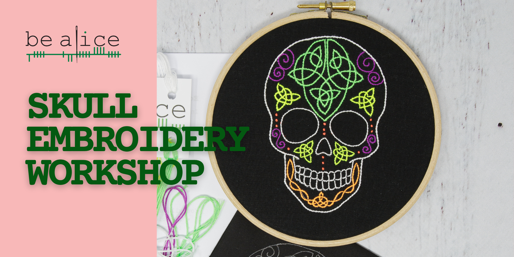 halloween skull embroidery workshop