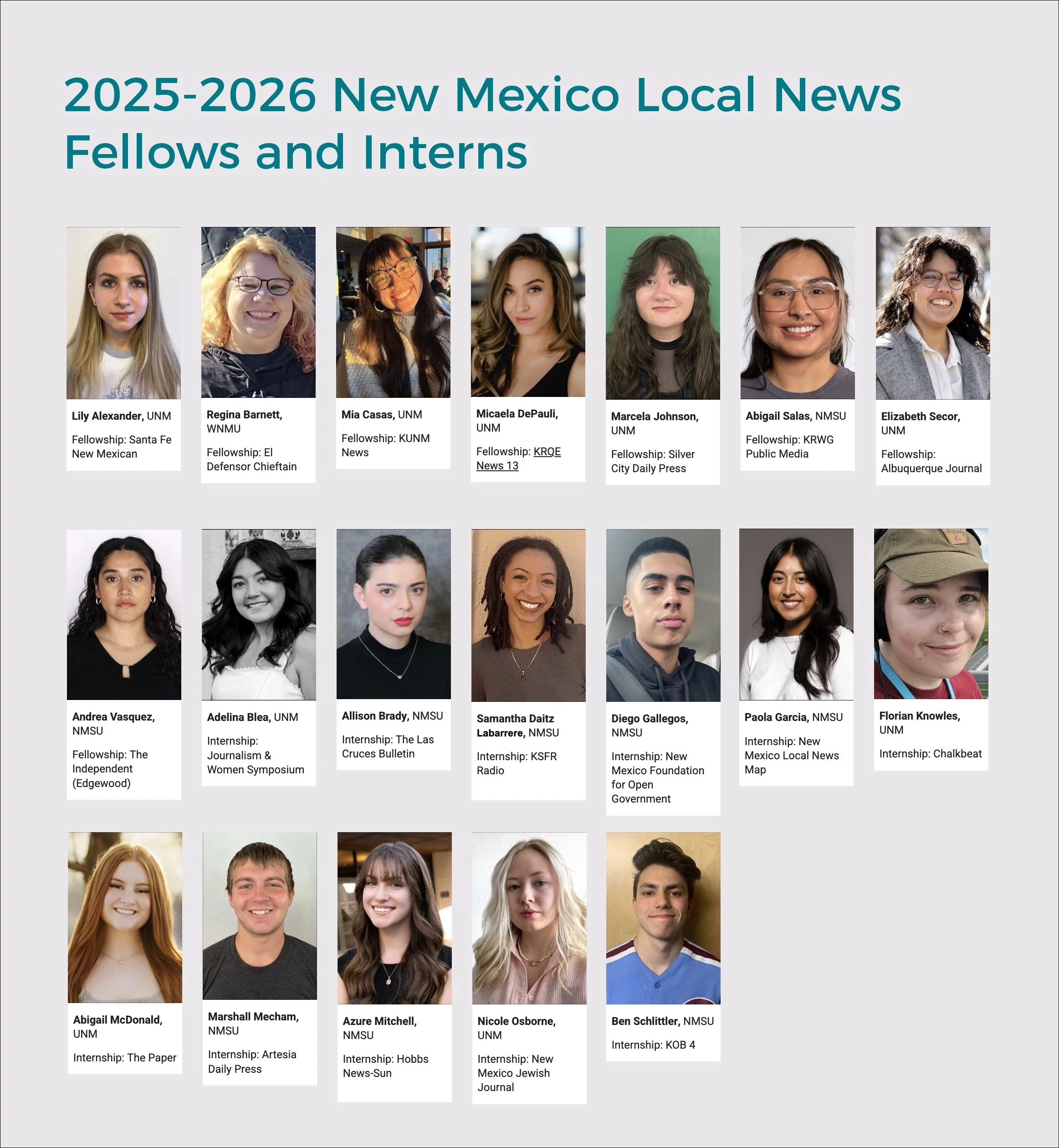 New Mexico Local News Program Names Largest-Ever Cohort of Fellows and Interns