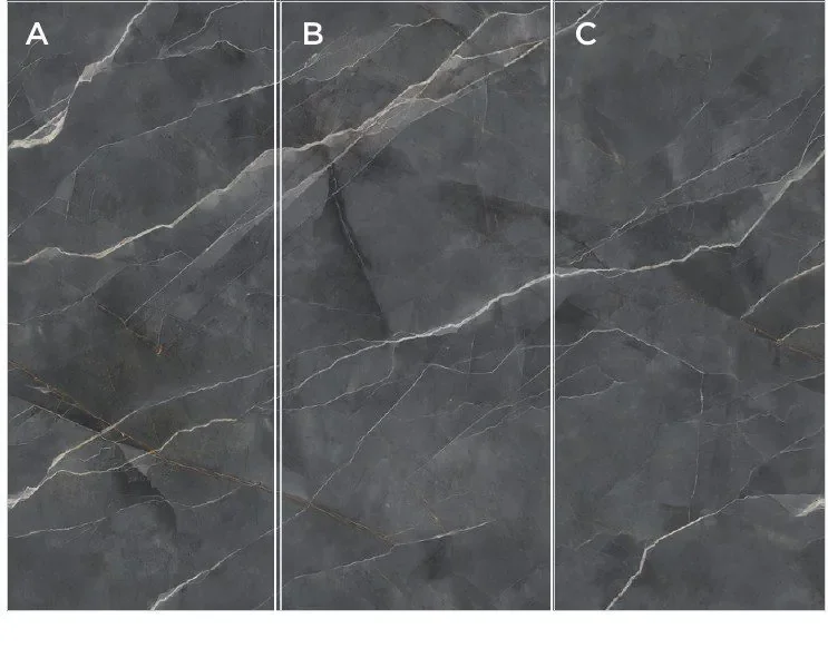 Fendi Grey sintered stone slabs — warm grey with soft tonal clouding, glossy finish