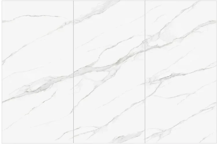 Camia White sintered stone slab – soft clean white, gentle grey movement | Build Pro Carmel IN