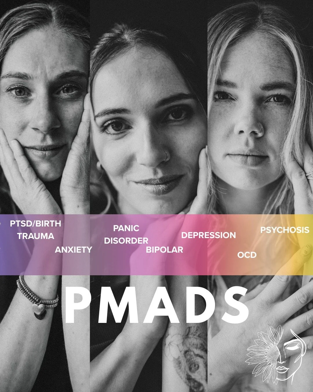 No two mothers look the same. No two journeys feel the same. PMADs exist on a spectrum, from anxiety to intrusive thoughts, to depression, PTSD, OCD, and even perinatal psychosis. What is important to remember is that you don't have to wait until it'