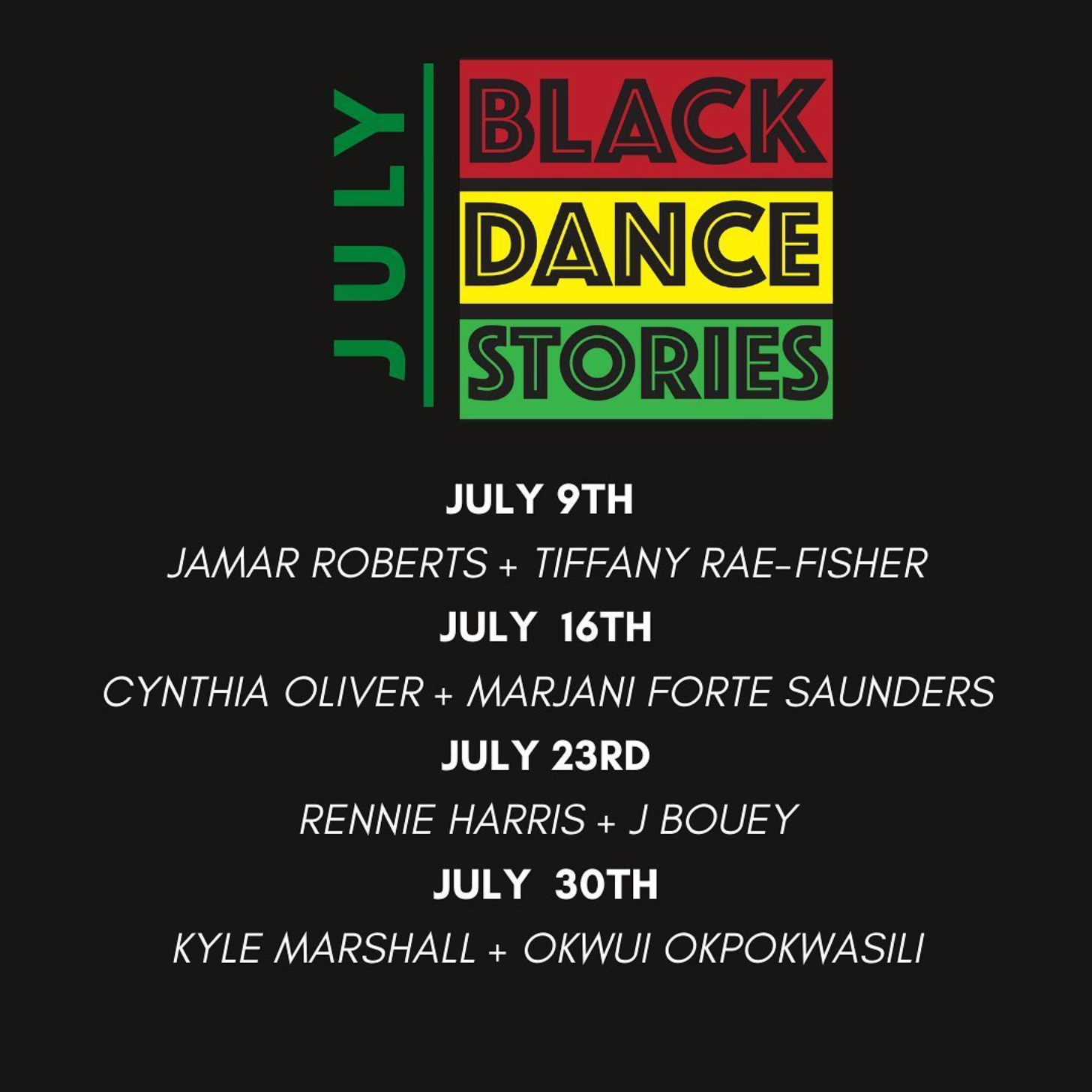 Monthly programming graphic shared on Instagram and Facebook to highlight the July artist lineup. I produced the visual design, coordinated artist scheduling, and managed distribution across platforms to drive visibility for upcoming livestreams.