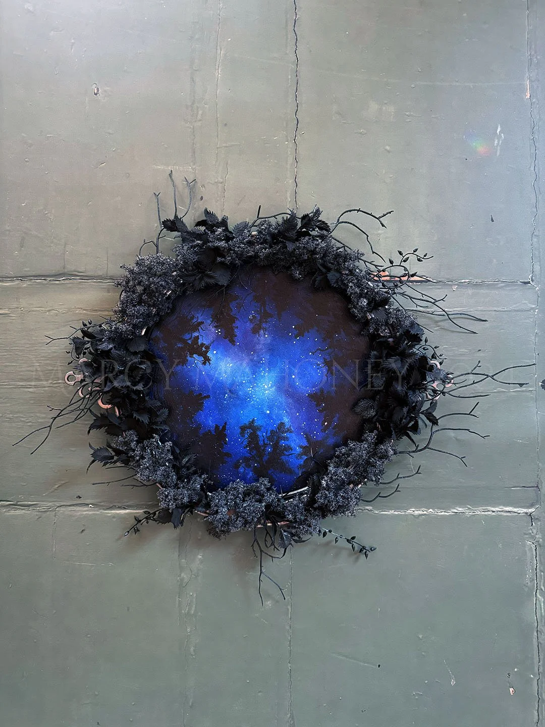 Adirondack Night Sky - Oil on wood, inset into metal tray