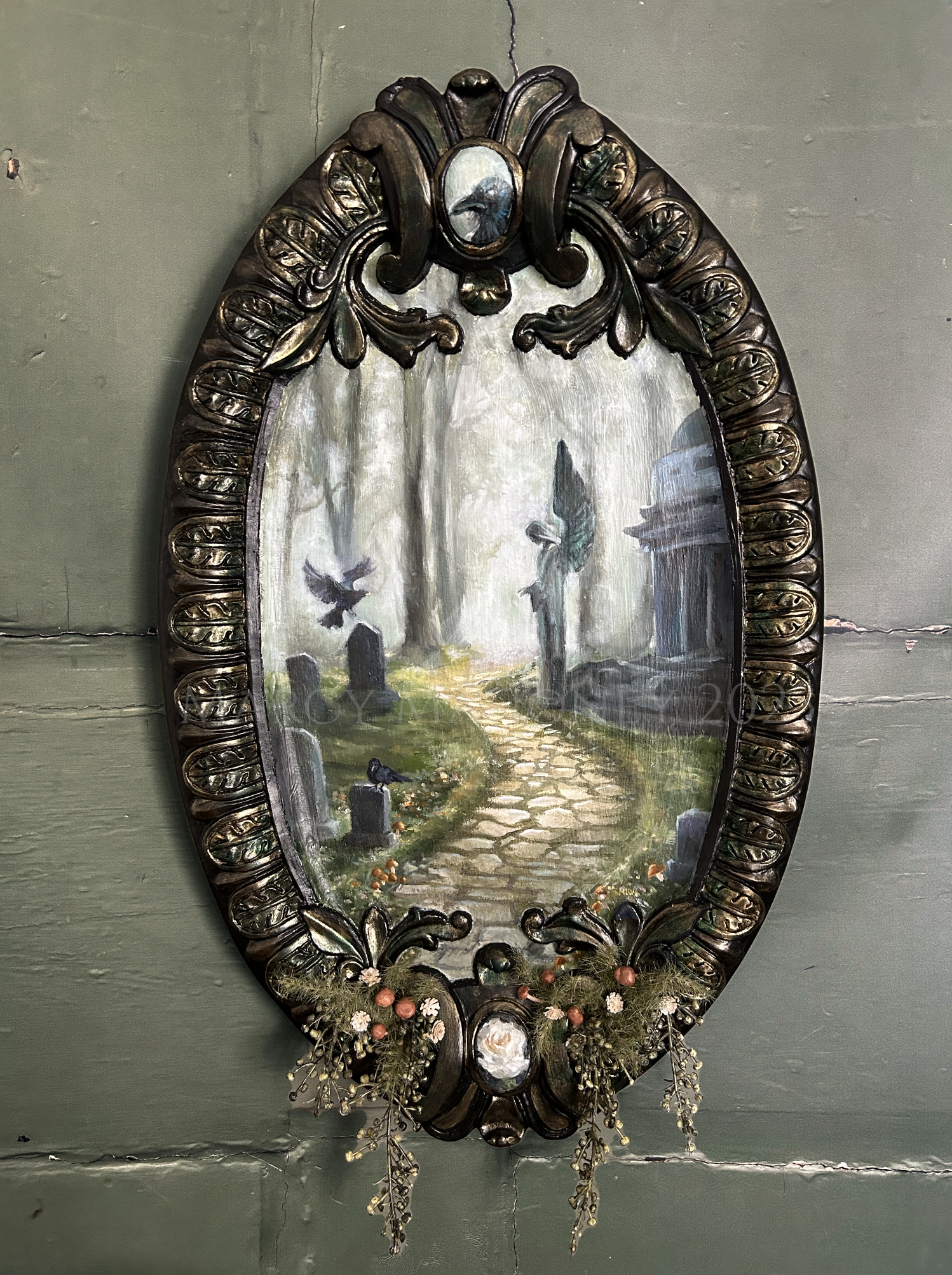 Resting Place - Oil on resin tray, hand sculpted mushrooms