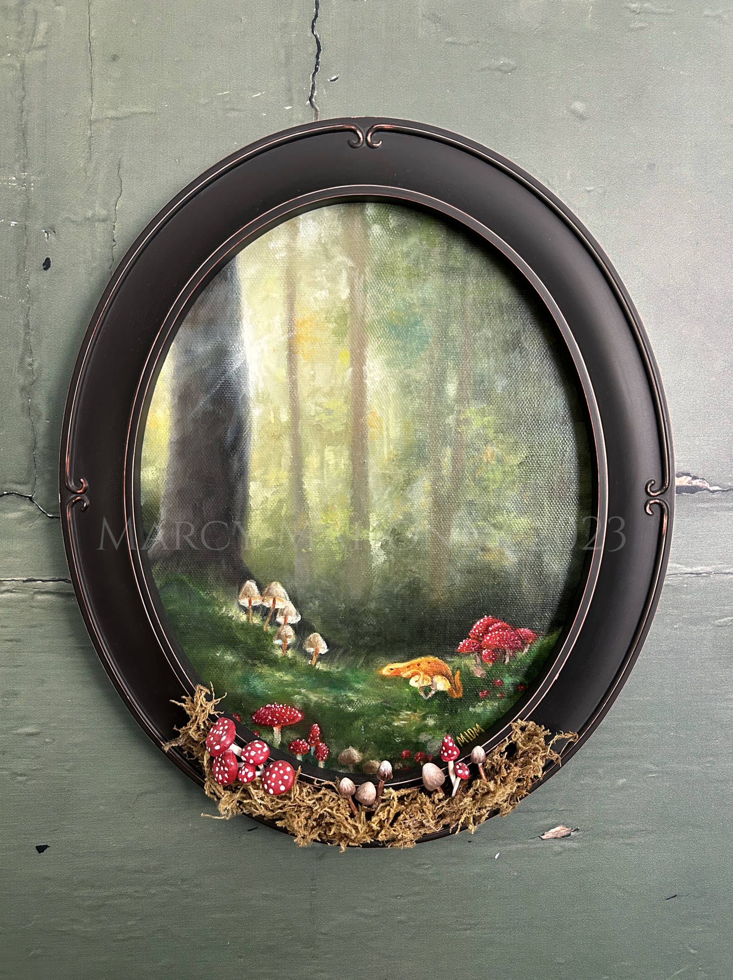 Little Eft's Lookout - Oil on canvas, hand sculpted mushrooms