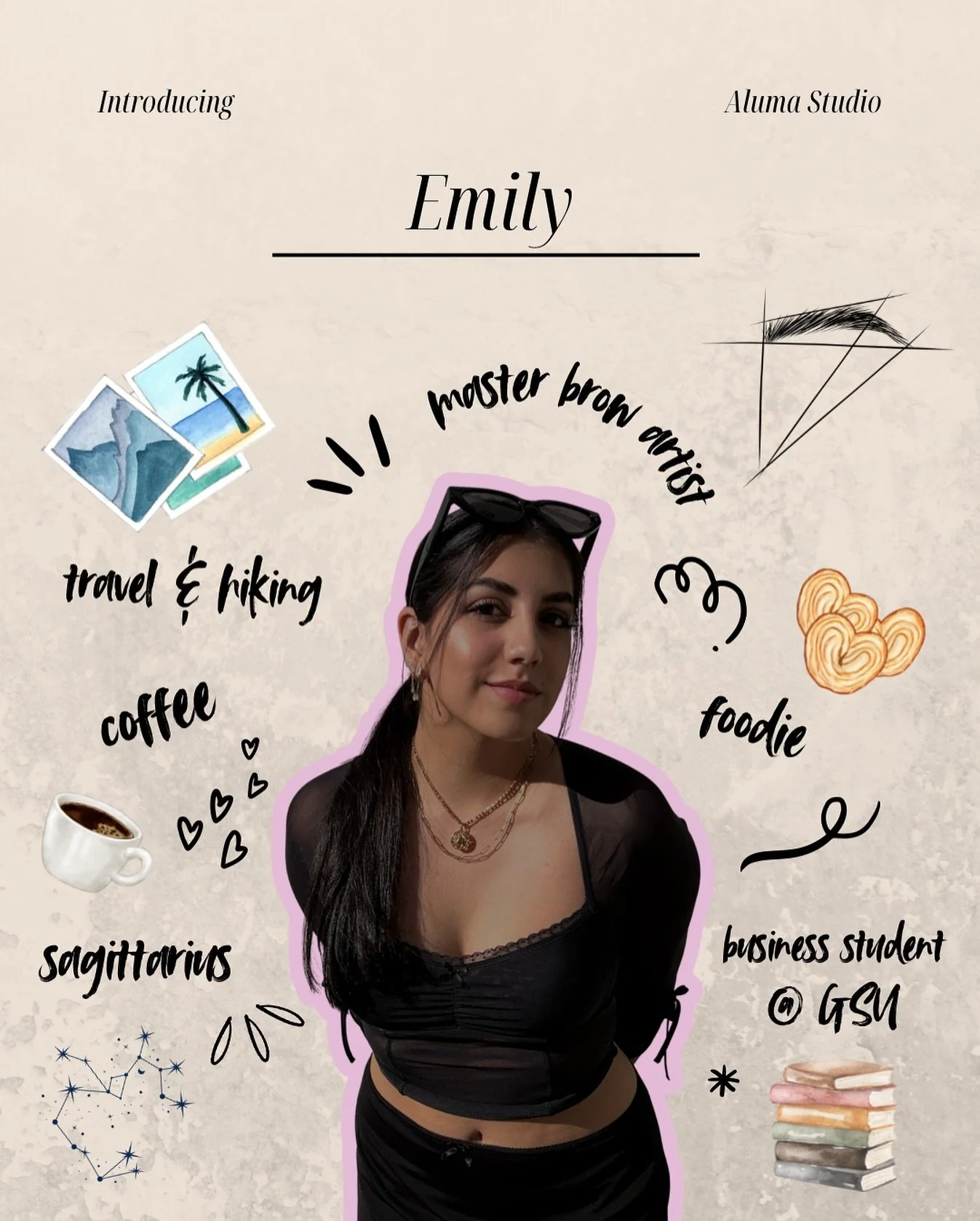 Hi, I&rsquo;m Emily! 🤍 
Co-Owner of Aluma Studio, Licensed Esthetician, &amp; Brow Artist in Metro Atlanta. 

I became a Licensed Esthetician in March 2023 and have been perfecting brows since! Doing brows is my creative outlet - it makes me feel li