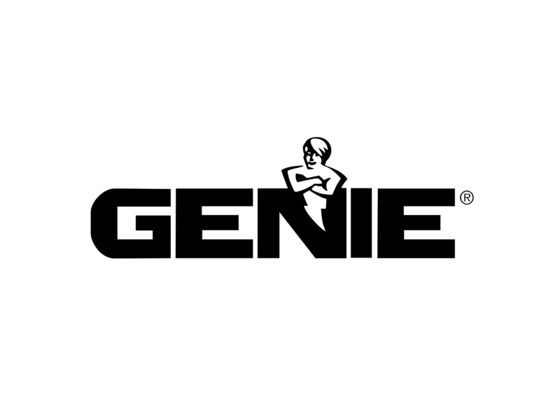 Black and white logo featuring the word "GENI" with a head of a person with glasses and a confident expression above the letter "I," and a lightning bolt design.