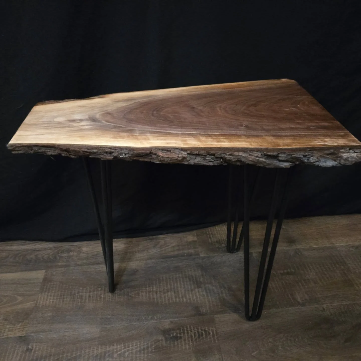 21 and 1/4 Inches Long, 19 and 1/8 Inches Tall, Black Walnut Live Edge End Table for $75