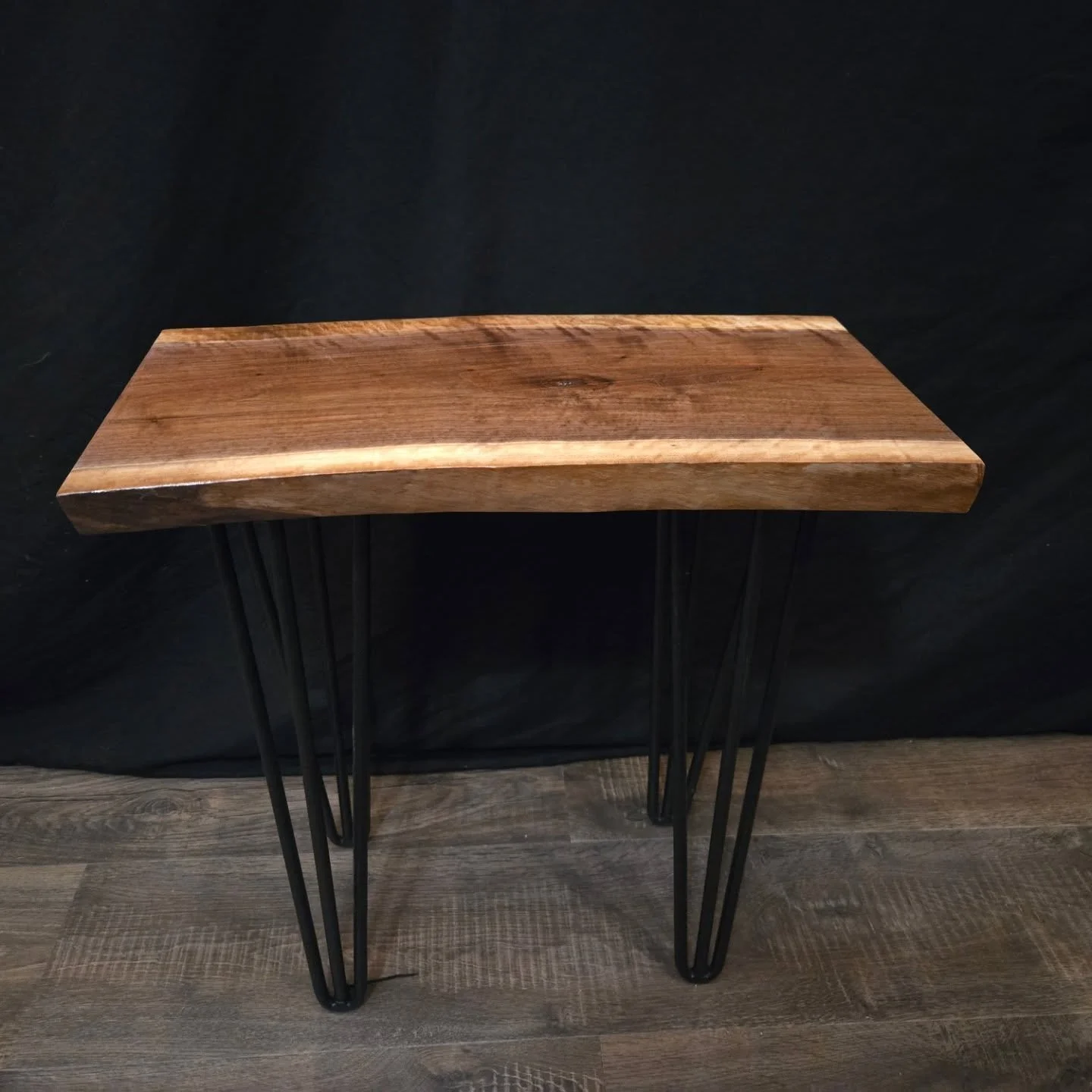 18 and 5/8 Inches Long, 19 and 3/8 Inches Tall, Black Walnut Live Edge End Table for $75
