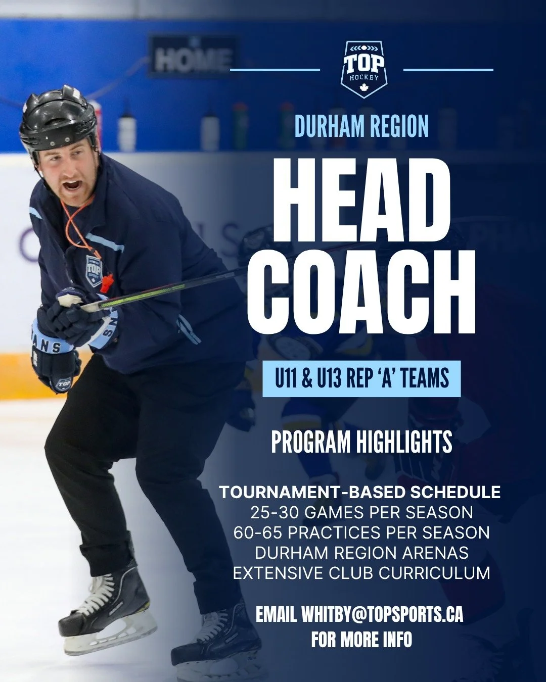💥 TOP Hockey is searching for a founding Head Coach to lead our hockey teams in an exciting phase of growth in Durham Region next season!

We are launching two competitive 'A' teams at the U11 and U13 age groups, competing in a tournament-based sche