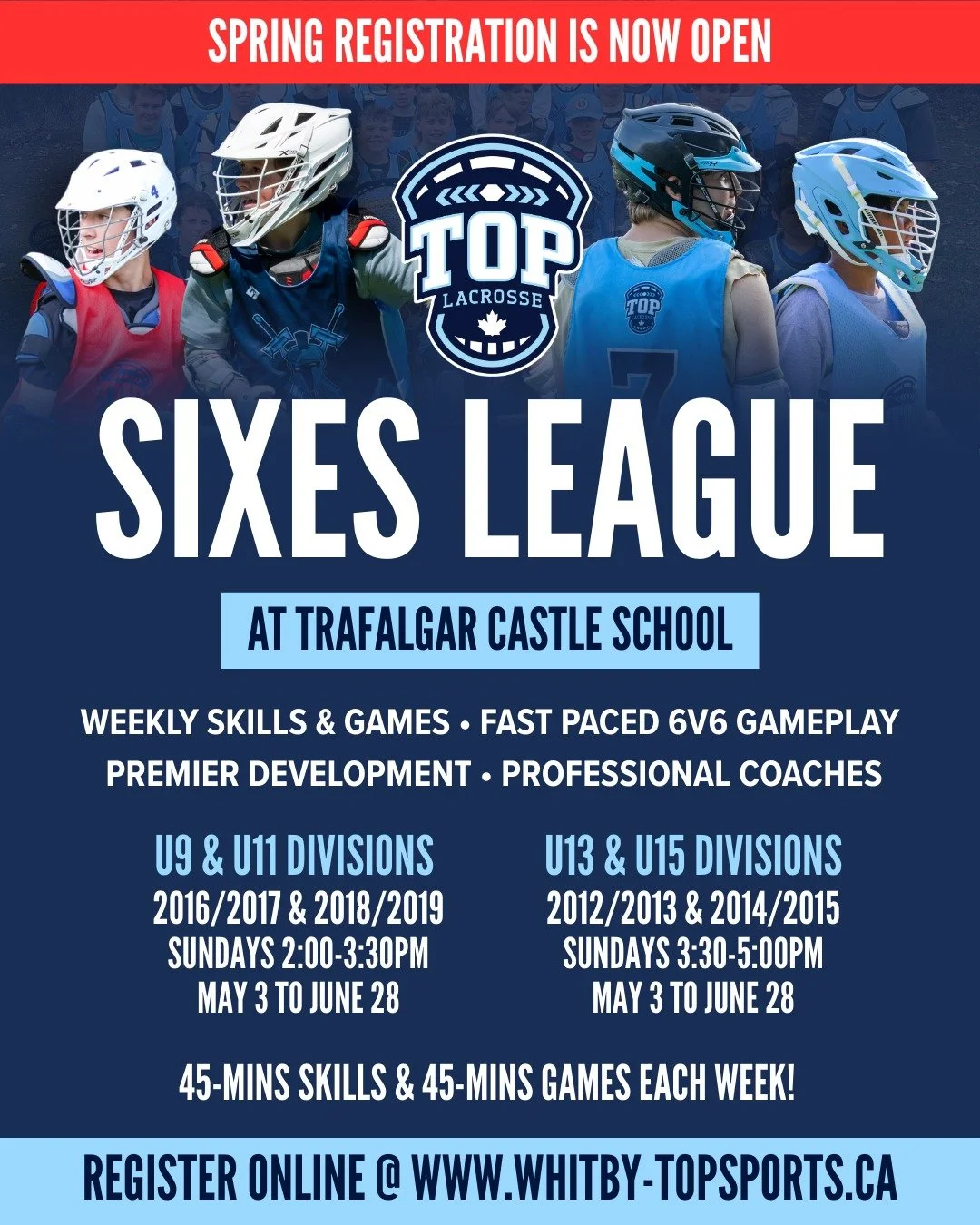 🥍 More Scoring. More Shots. More Action. 🥍

The TOP Lacrosse Sixes League is coming to Whitby &mdash; a high-energy lacrosse format built for multi-sport athletes. Each session, players get 45-mins of skill development and 45-mins fast-paced Sixes 