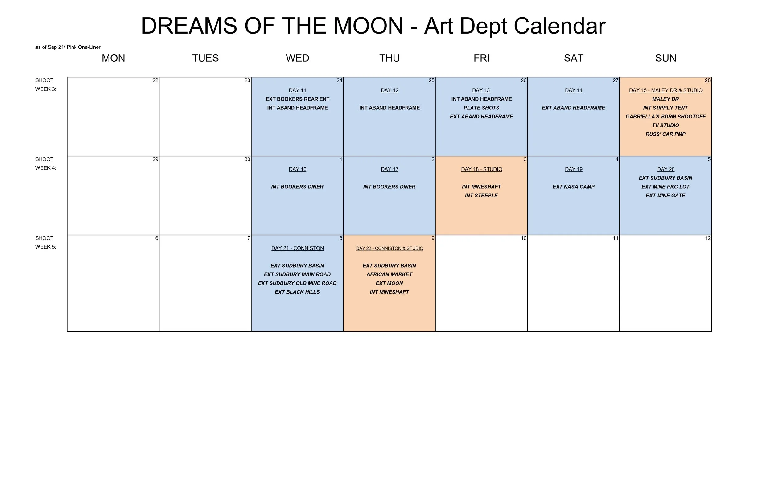 ART DEP CALENDAR