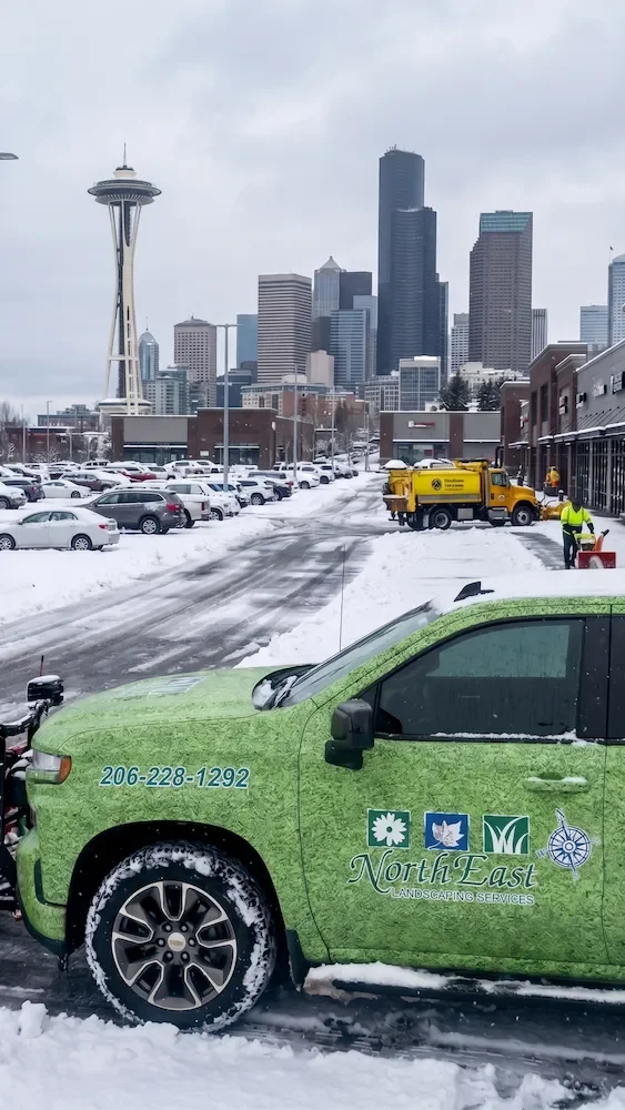 dscaping snow removal truck on a job site in downtown Seattle, WA