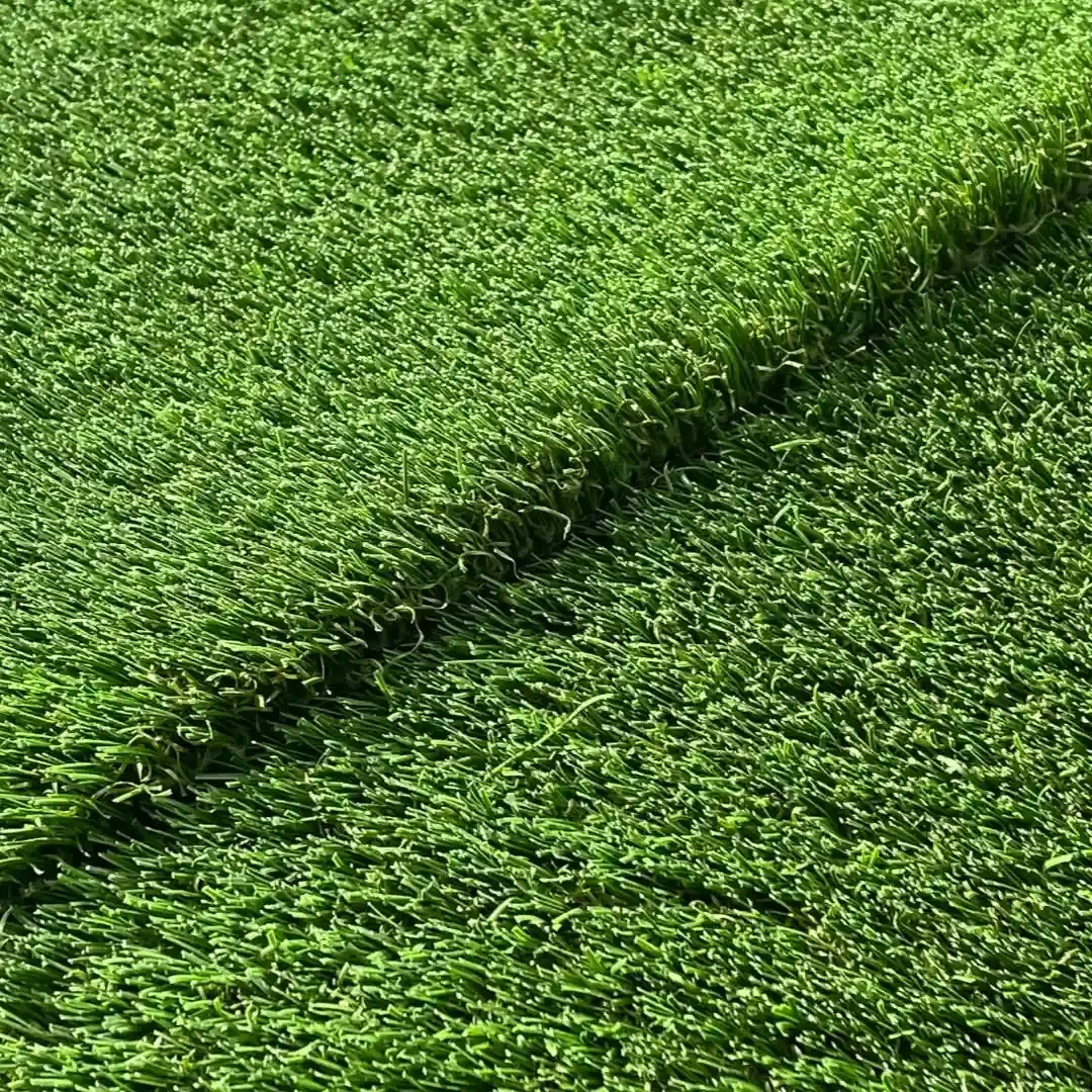 Close-up of premium artificial turf installed in Bellevue, WA showing realistic blade texture