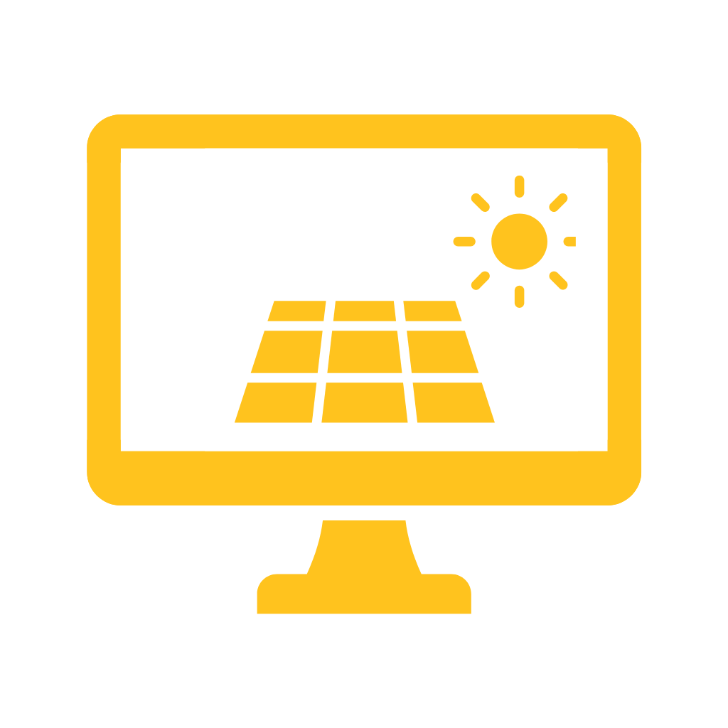 A computer monitor displaying a solar panel with the sun shining.
