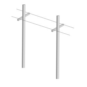 Two utility poles with cross arms and wires against a black background.
