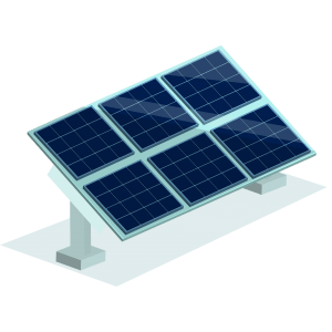 Illustration of a solar panel array mounted on a stand.