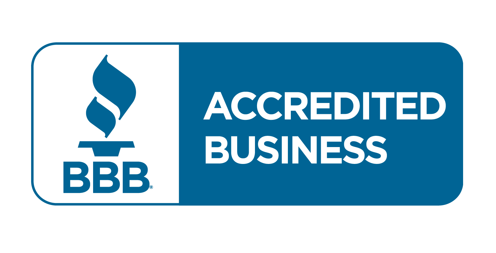BBB Accredited Business logo featuring a stylized flame symbol and text indicating accreditation status.
