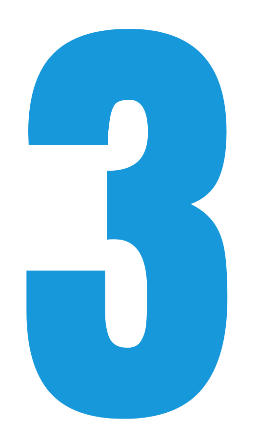 A large blue number three on a black background.