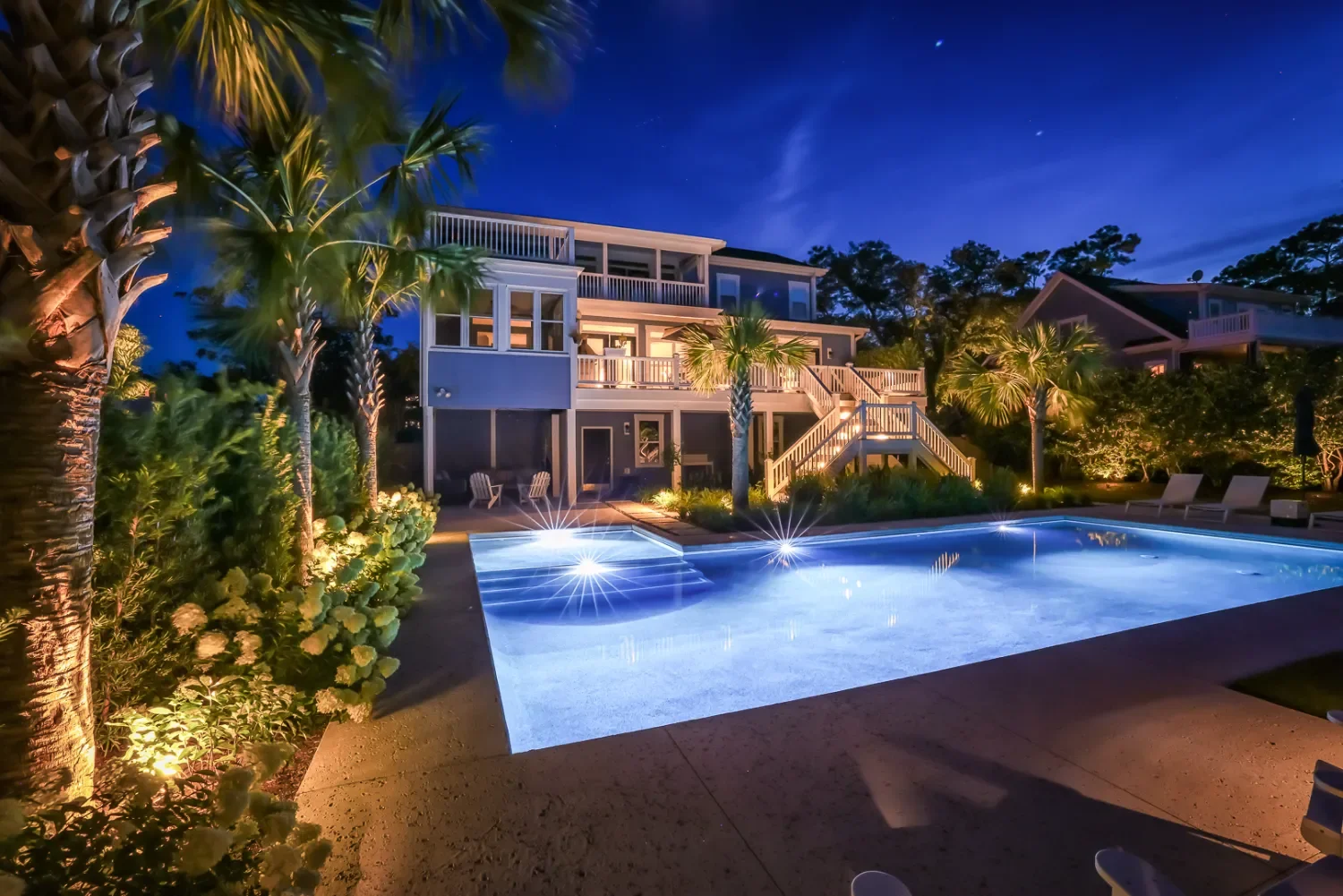 Outdoor lighting illuminating a coastal walkway in Carolina Beach, NC