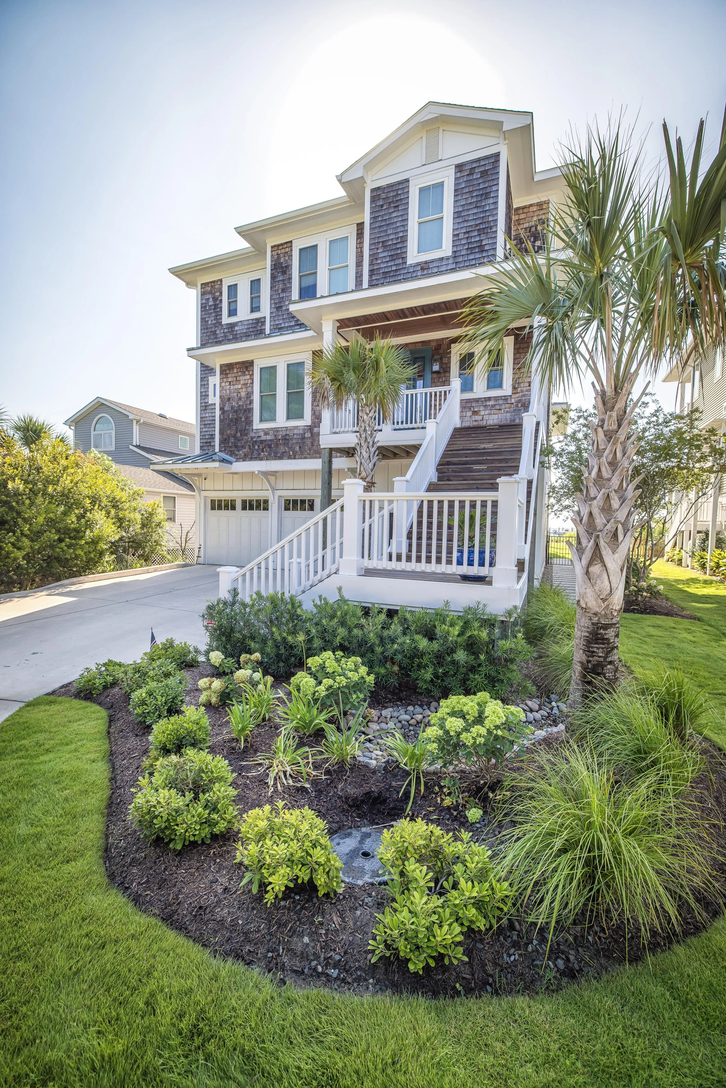 Finished landscape with mulch, drainage, and cohesive outdoor design