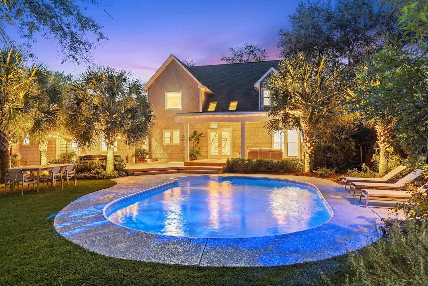 Outdoor living patio lighting for nighttime entertaining in Hampstead, NC