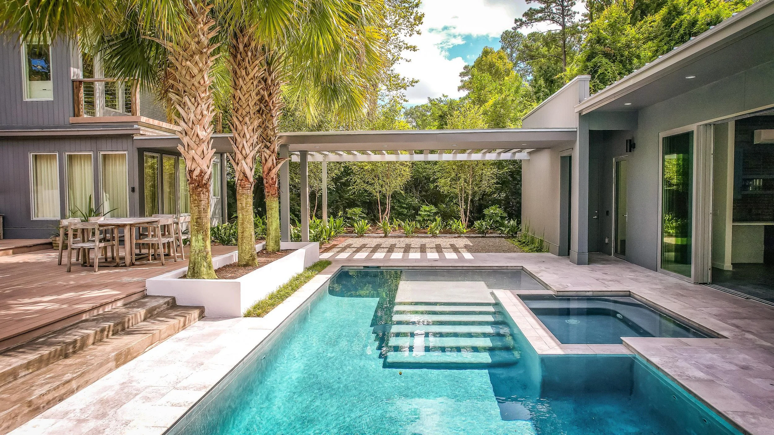 Pergola walkway integrated with landscape design in Hampstead, NC