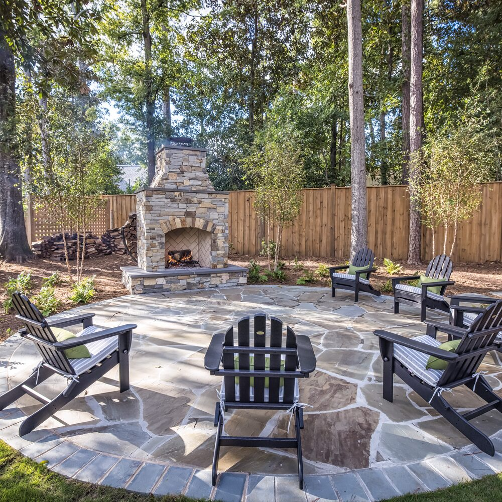 Contemporary outdoor living fire feature on a patio in Ogden, NC