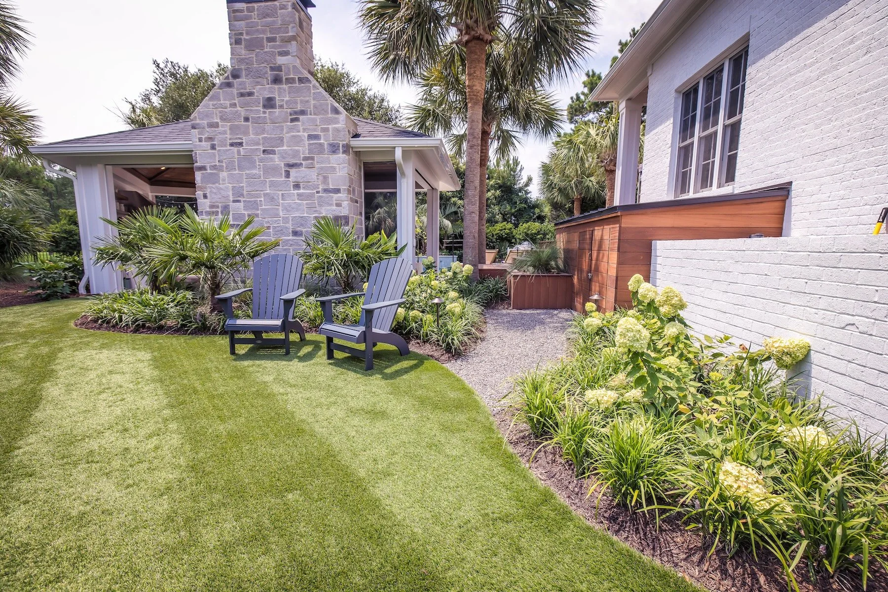 Landscaping and outdoor fireplace in Landfall in Wilmington, NC