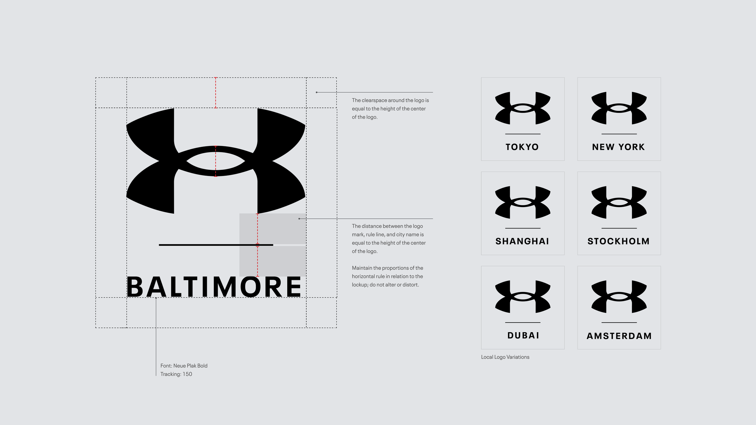 The localized logo lockup created a unique store identifier — connecting each location to its region, city, or local community. Integrated into the initial design and construction, it was part of the storefront from day one.