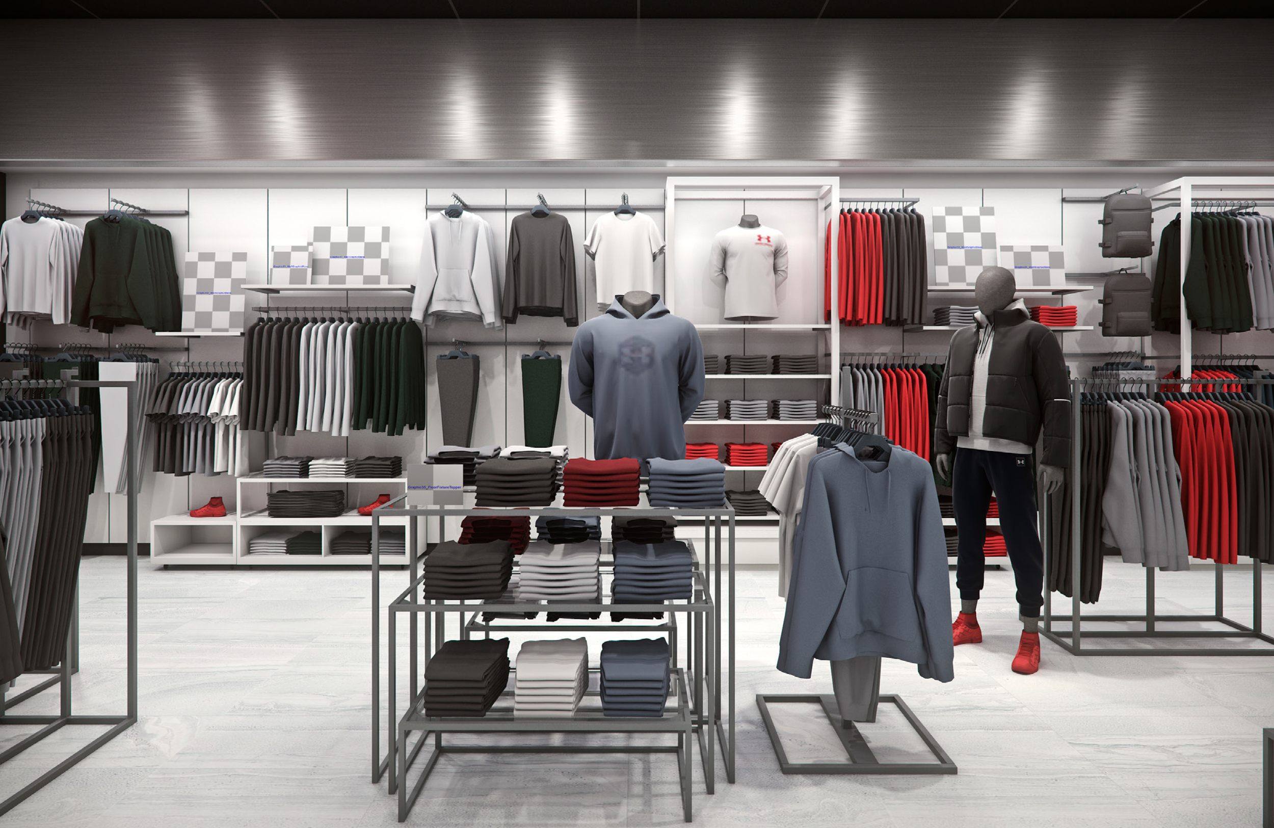 Rather than cramming every fixture with content or information, the modularity of the apparel zones created space for a flexible and moveable communication signage system — supporting a storewide story arc that is clear, concise, and benefit-driven.