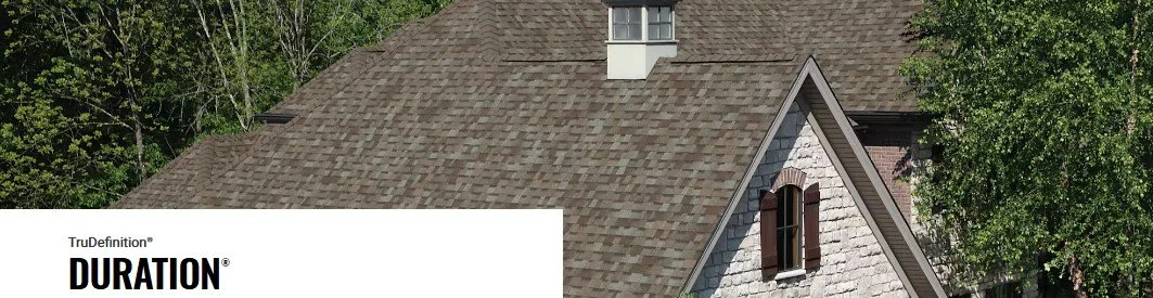 Close-up of a brown shingle roof on a house with a small window and tree branches surrounding it.