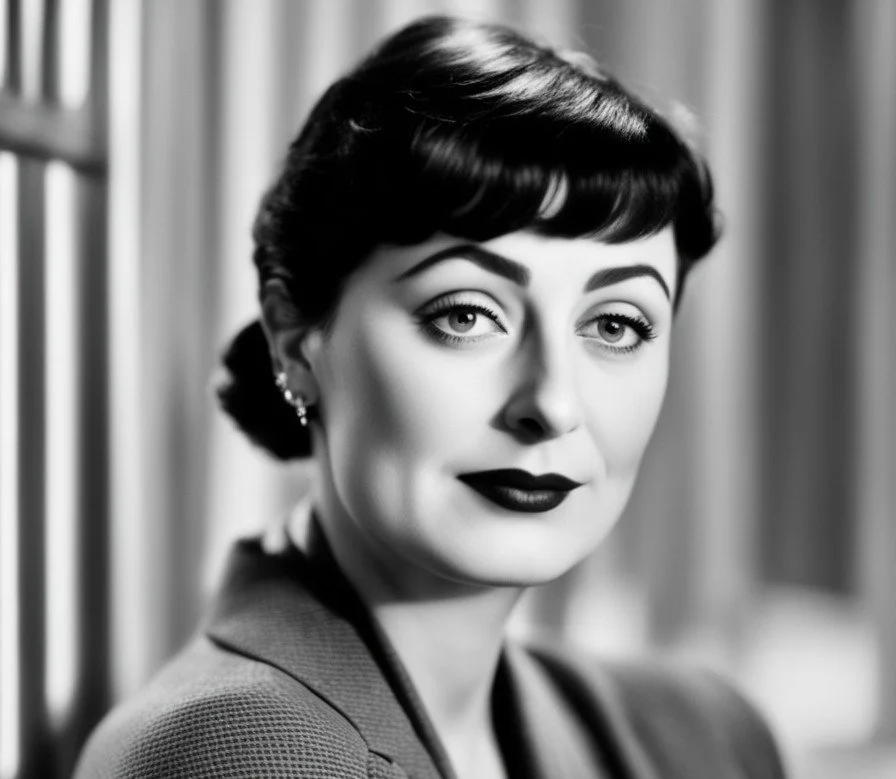 A woman with styled dark hair, wearing earrings and a blazer, looks at the camera in front of a blurred background.