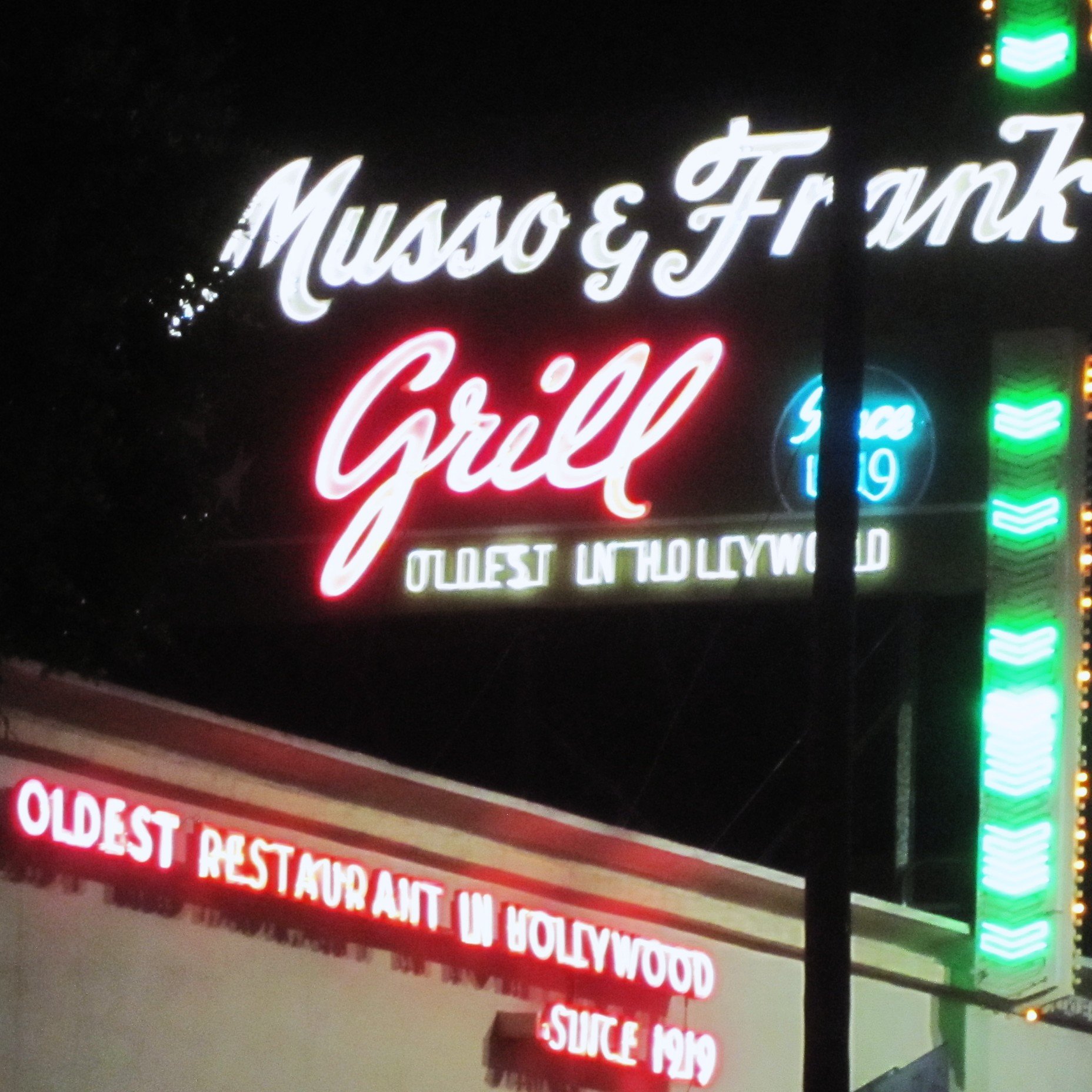 The iconic Musso & Frank Grill rooftop neon signage